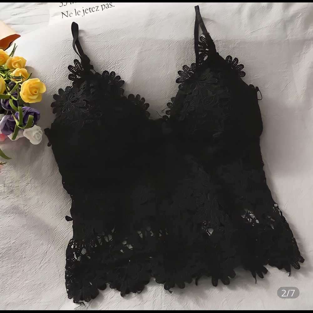 Black lace crop top